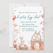 バニーと卵バスケットのイースターエッグ狩り 招待状 (正面)