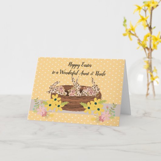 バニーと叔母と叔父のためのイースターカード カード (黄色い花)