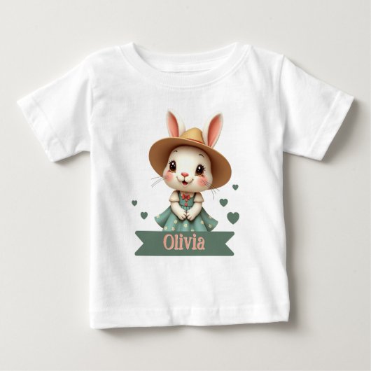 バニーと名前タイポグラフィ ベビーTシャツ (正面)