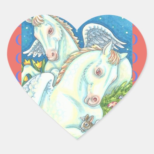 バニーと子馬エンジェル、ウィムシーイースターホースのステッカー ハートシール (正面)