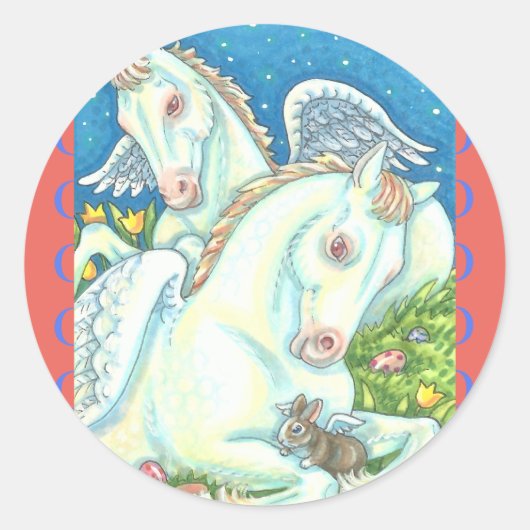バニーと子馬エンジェル、ウィムシーイースターホースのステッカー ラウンドシール (正面)