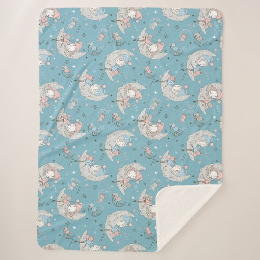 バニーと月の上で眠る可愛い少女 シェルパブランケット (正面)