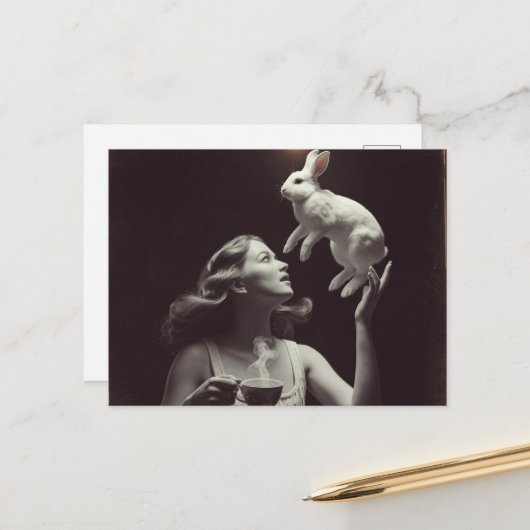 バニーと白黒のお茶 ポストカード (正面/裏面インサイチュ)