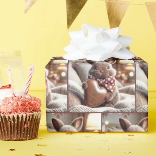バニーと私はあなたを愛するチョコレートハート ラッピングペーパー (誕生日パーティー)