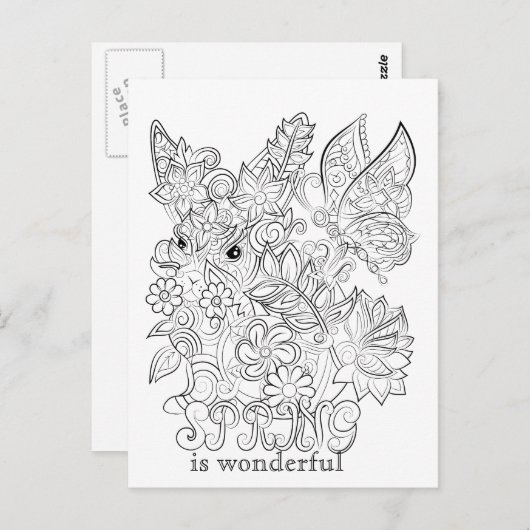 バニーと蝶の大人の着色ポストカード ポストカード (正面/裏面)