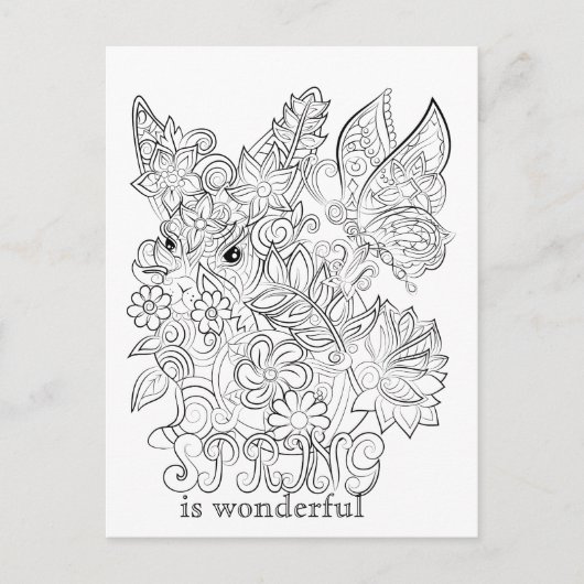 バニーと蝶の大人の着色ポストカード ポストカード (正面)