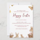 バニーと蝶の年間ハッピーイースター 招待状 (正面)