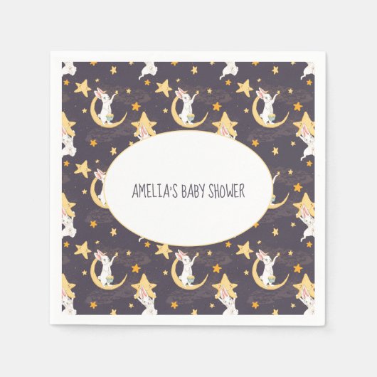バニーと金ゴールドスターズオングレー スタンダードカクテルナプキン (正面)