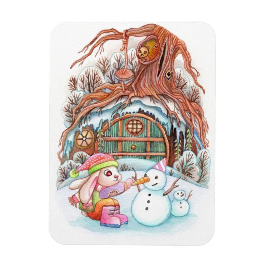 バニーと雪だるま マグネット (縦)
