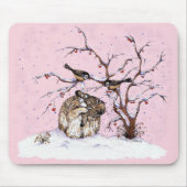 バニーと雪の鳥 マウスパッド (正面)