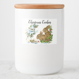 バニーと鳥の雪の楽しむクリスマス フードラベル