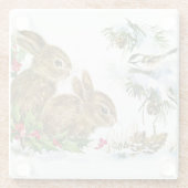 バニーと鳥楽しむの雪 ガラスコースター (裏面)