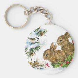 バニーと鳥楽しむの雪 キーホルダー