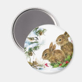 バニーと鳥楽しむの雪 マグネット (正面/裏面)