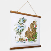 バニーと鳥楽しむの雪 吊り下げ型タペストリー (傾斜あり)