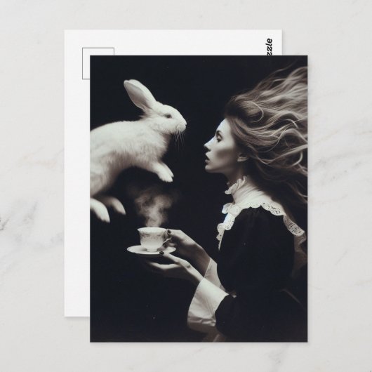 バニーと黒と白の超現実的な魔法のお茶 ポストカード (正面/裏面)