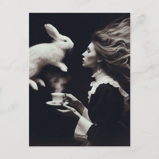 バニーと黒と白の超現実的な魔法のお茶 ポストカード (正面)
