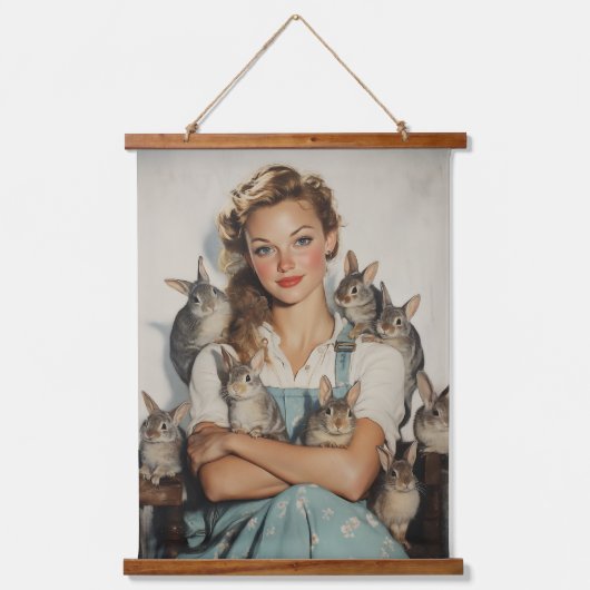 バニーに囲まれた少女 吊り下げ型タペストリー (正面)