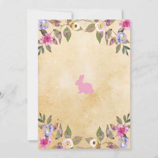 バニーのイースターパーティーの花のヴィンテージのピンクの招待 招待状 (裏面)