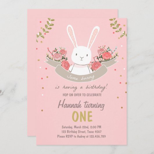 バニーのイースター春の誕生日の招待状 招待状 (正面/裏面)