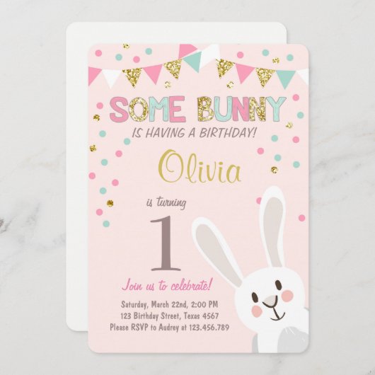 バニーのイースター春の誕生日の招待状 招待状 (正面/裏面)