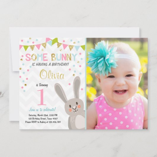 バニーのイースター春の誕生日の招待状 招待状 (正面)