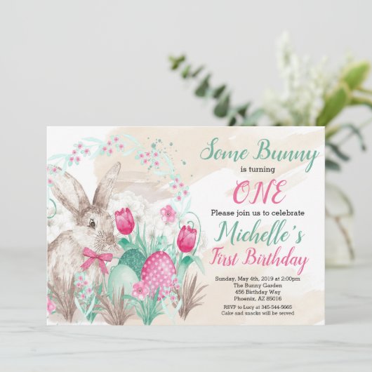 バニーのイースター水彩画の誕生日 招待状 (スタンド正面)