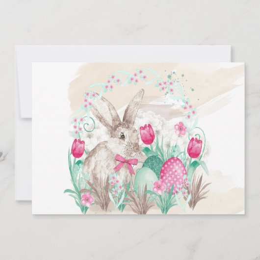 バニーのイースター水彩画の誕生日 招待状 (裏面)