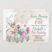 バニーのイースター水彩画の誕生日 招待状 (正面/裏面)