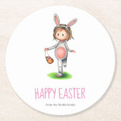 バニーのコスチューム・イースターに登場する可愛いミニマリスト ラウンドペーパーコースター (正面)