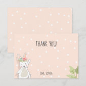 バニーのサンキューカードのイースターピンクの女の子 サンキューカード (正面/裏面)