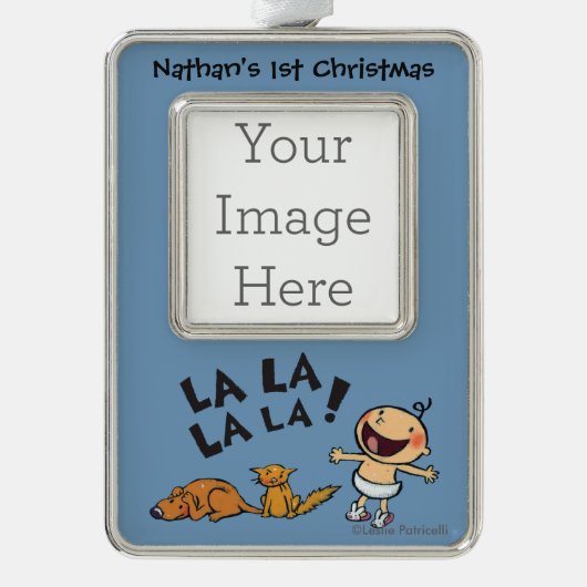 バニーのスリッパを持つレスリーPatricelliの歌うベビー シルバープレートフレームオーナメント (正面)