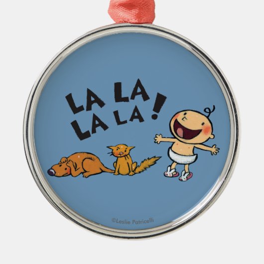 バニーのスリッパを持つレスリーPatricelliの歌うベビー メタルオーナメント (正面)