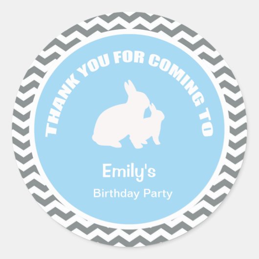 バニーのバースデー感謝していタパーティー青いステッカー ラウンドシール (正面)