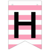 バニーのピンク及び黒いストライプ及びハートのハッピーバースデー バンティングフラッグ (第2の旗)