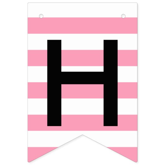 バニーのピンク及び黒いストライプ及びハートのハッピーバースデー バンティングフラッグ (第2の旗)