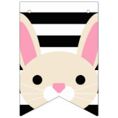 バニーのピンク及び黒いストライプ及びハートのハッピーバースデー バンティングフラッグ (第1の旗)