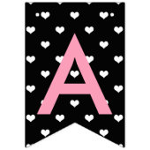 バニーのピンク及び黒いストライプ及びハートのハッピーバースデー バンティングフラッグ (第3の旗)