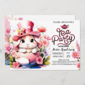 バニーのベイビーシャワーティータイム 招待状 (正面/裏面)