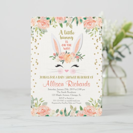 バニーのベビーシャワーの招待のモモのクリームイースター 招待状 (スタンド正面)