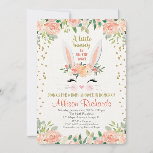 バニーのベビーシャワーの招待のモモのクリームイースター 招待状 (正面)