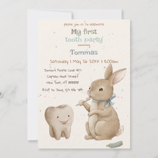 バニーのボーイファーストティースパーティの招待状 招待状 (正面)