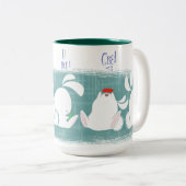 バニーのメールや文字を打つのマグ(ティール(緑がかった色)) ツートーンマグカップ (正面右)