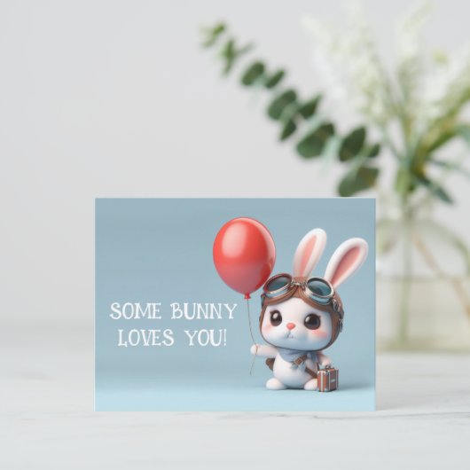バニーの中には、かわいいウサギのバレンタインデーが大好き ポストカード (スタンド正面)