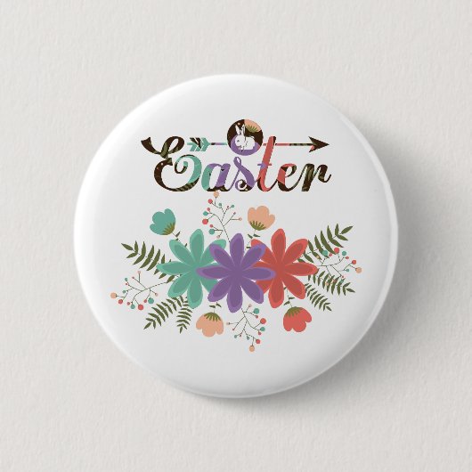 バニーの付いた緑の紫と赤の花 缶バッジ (正面)