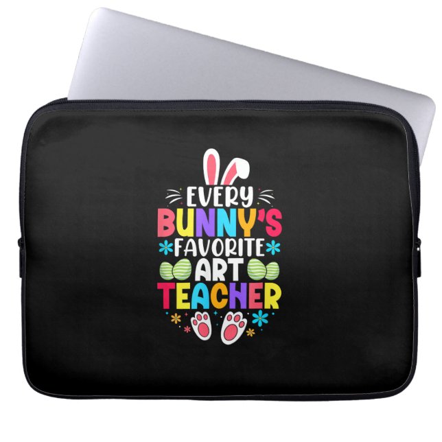 バニーの先生イースターテーマのカラフルデザイン ラップトップスリーブ (正面)