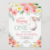 バニーの初誕生日招待の女の子フローラ 招待状 (正面/裏面)