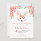 バニーの初誕生日招待の女の子フローラ 招待状 (正面)