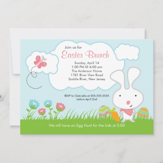バニーの卵の狩りのイースターブランチのパーティの招待状 招待状 (正面)