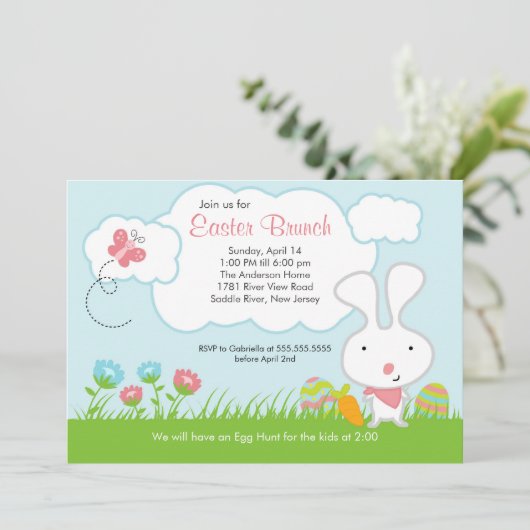 バニーの卵の狩りのイースターブランチのパーティの招待状 招待状 (スタンド正面)